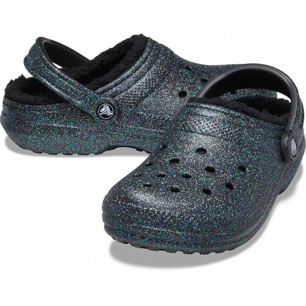 Olive Women's Crocs Classic Glitter Lined Clogs | NZ 0058YXFU